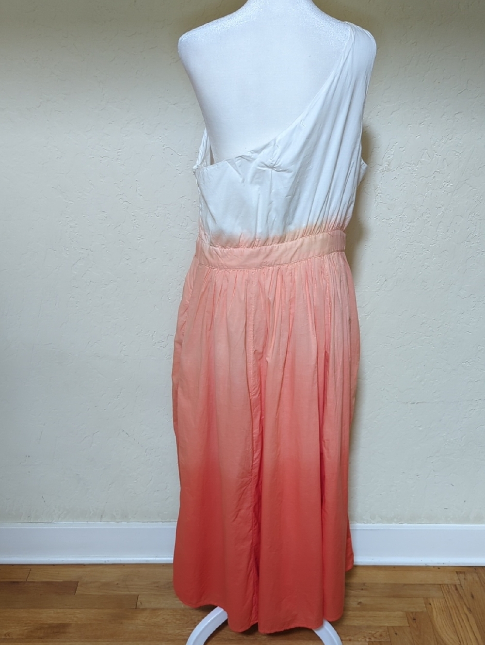 Boden Cotton One-Shoulder Ombre Midi Dress in White and Orange Size 10 - Picture 5 of 11